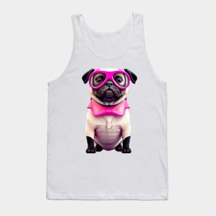 Cute Pug with Pink Glasses and Apron - Adorable Superstar Celebrity Dog Design Tank Top